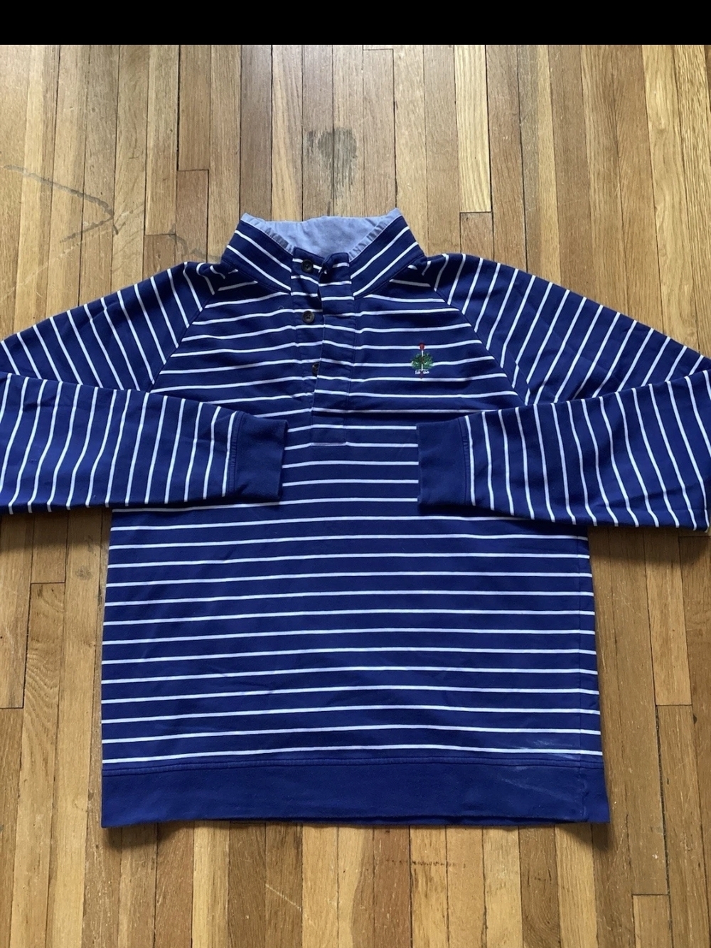 Luxe B.Draddy Men's Medium Blue Striped 1/4 Button Pullover Sweater,Cotton,Flaws